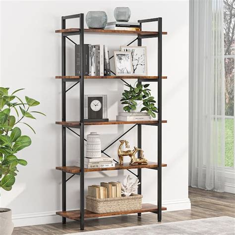 Buy Clinz 63 in. Brown Wood 5-Tier Vintage Bookcase Extra Tall ...