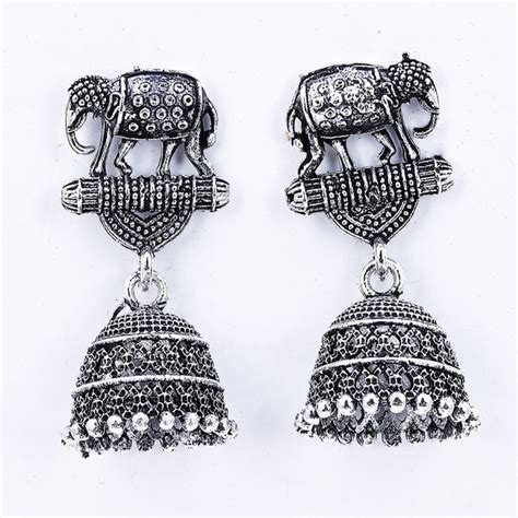 Sukkhi Eye-Catching Silver Oxidised Plated Jhumki Earrings for Women ...