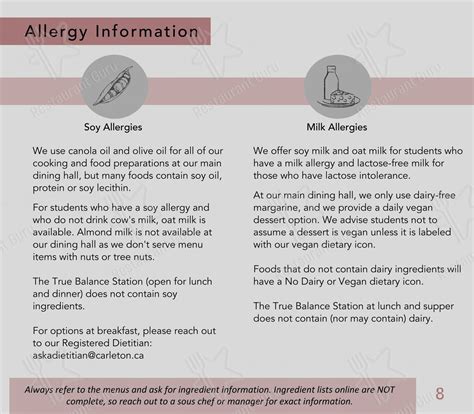 Menu at Teraanga Commons Dining Hall restaurant, Ottawa