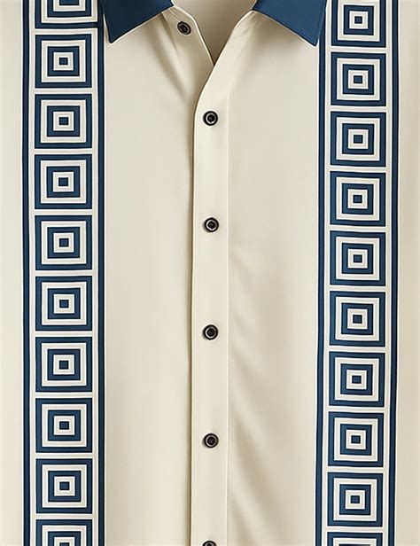 Men's Navy Geometric Stripe – Printed Half Sleeve Shirt – Vestro