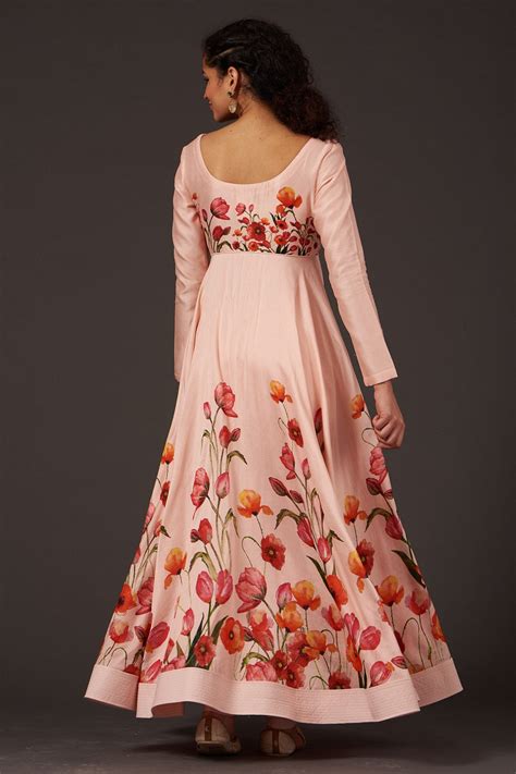 Balance By Rohit Bal Chanderi Anarkali Set With Digital Printed Rose P