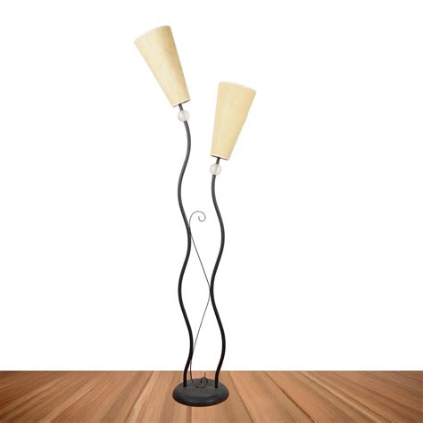 Mid-Century Style Floor Lamp w/ Dual Curved Arms & Conical Shades