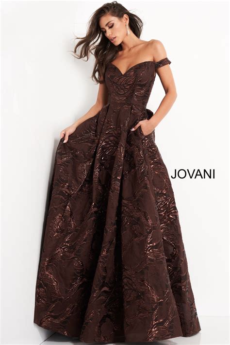 Jovani 05017 | Brown Off the Shoulder Evening Gown | Brown prom dresses ...