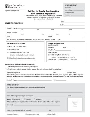 Fillable Online Petition for Special Consideration of the Late Schedule ...