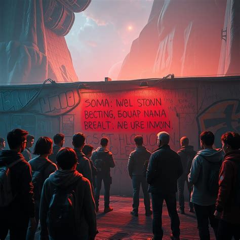 Surreal Crowd Reads Mysterious Sentences on Graffi... - AI Art