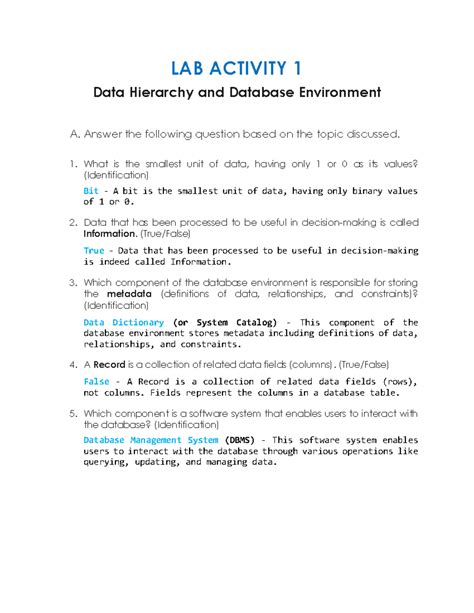 Gustilo LAB Activity 1: Data Hierarchy & Database Environment - Studocu