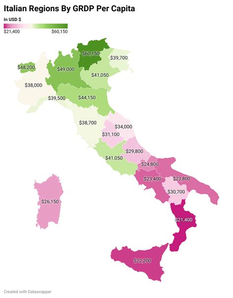 Italian GRDP Per Capita By Italian Region In USD - Brilliant Maps