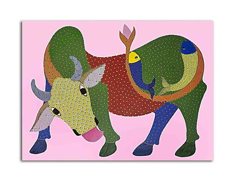 Tamatina Gond Art Canvas Painting | The Cow | Traditional Art Indian ...