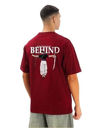 Buy Men's Behind Typographic Graphic Print Round Neck Maroon Oversized ...