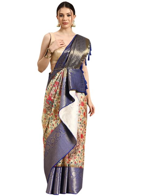 Buy Silk Zone Women's Pichwai Muga Silk Digital Print Saree at Amazon.in