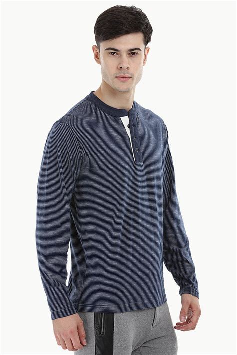 Buy Online Striped Nautical Navy Striped Jacquard Henley Sweatshirt for ...