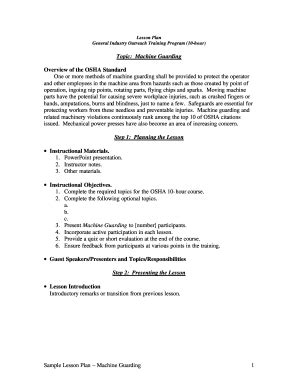 Fillable Online saf sc Sample Lesson Plan Machine Guarding 1 Topic ...