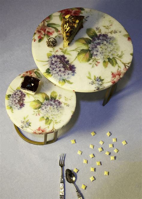 Get Hydrangea Floral Nesting Marble Cake Stand (Set of 2) at ₹ 4750 ...