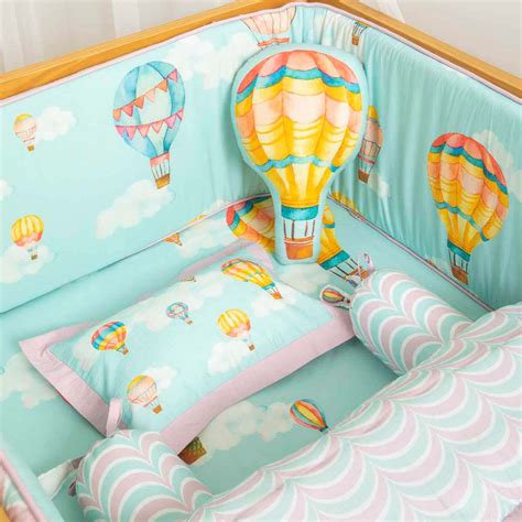 Cappadocia Hot Air Balloons - Cot Bedding Set - Mint Green – snugglyspaces