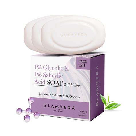 Glamveda 1% Glycolic Acid & 1% ww Salicylic Acid Body Acne Soap Pack o ...