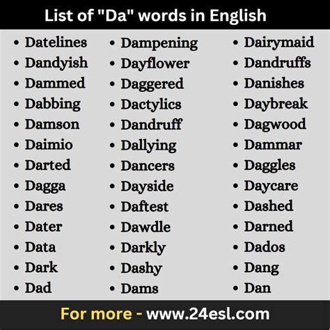 List of "Da" words in English - 24esl.com