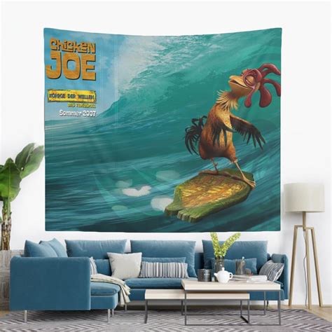Chicken Joe Surfs up Wall Tapestry, College Room & Hostel Dorm Decor ...