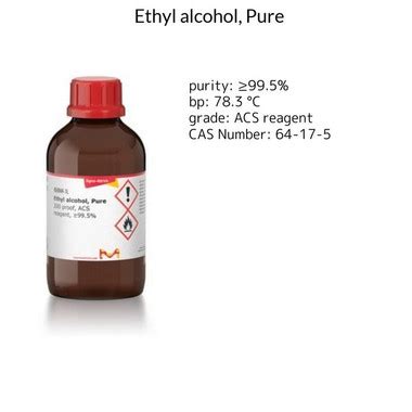 Ethyl Alcohol, Pure 200 Proof, ACS Grade Reagent, 99.5%+, 2.5 Liter