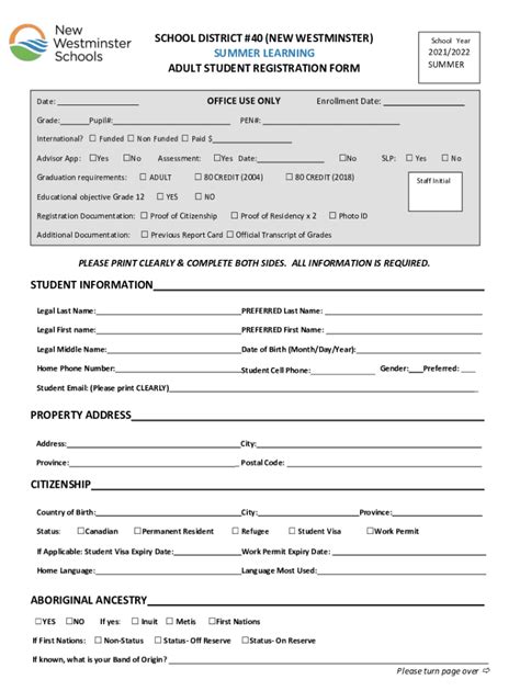 Fillable Online Registration form for 2021 Adult Summer Learning Fax ...