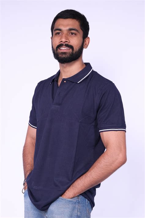 Navy Blue Cotton Collar T-shirt