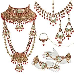 Lucky Jewellery Ethnic Copper Finish Bridal Matte Meenakari Rubi Red ...