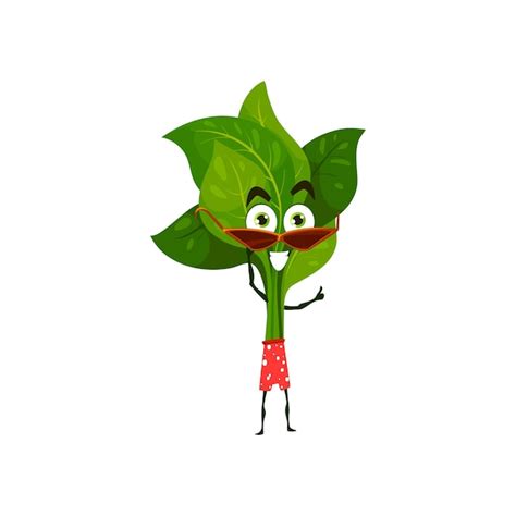 Spinat lustige Cartoon-Figur in Sonnenbrille und Shorts ruht auf ...