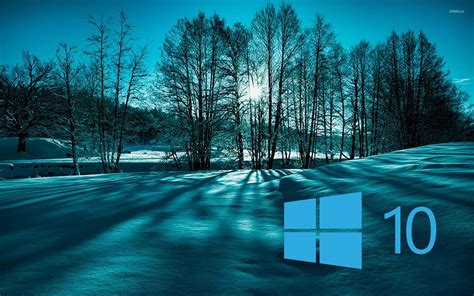 Windows 10 on snowy trees simple blue logo wallpaper - Computer ...