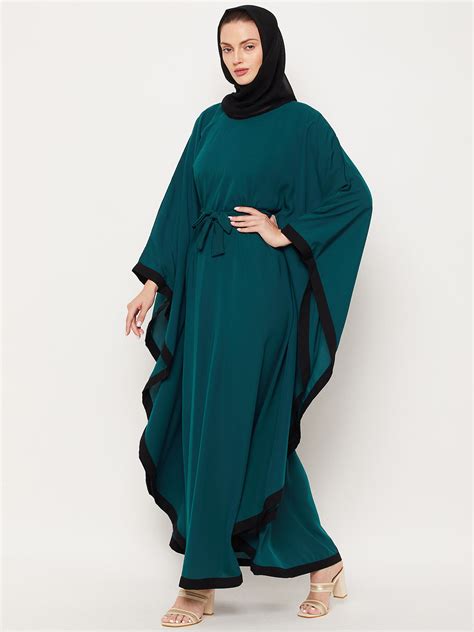 Nabia Green Maxi Kaftan Abaya with Georgette Scarf