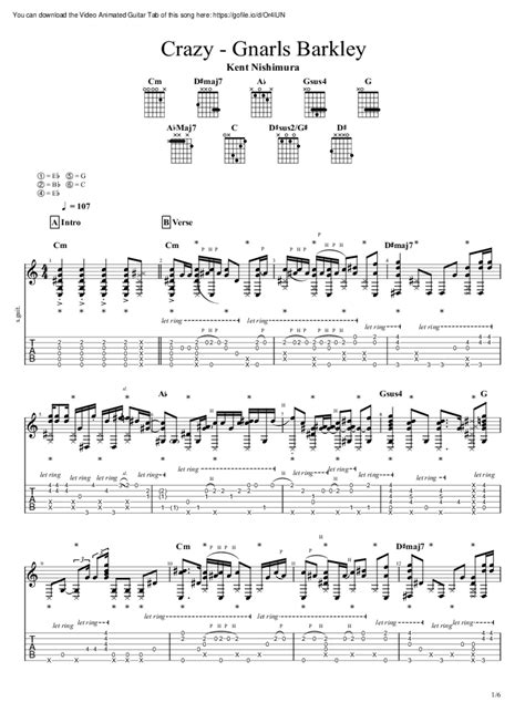 Crazy - Gnarls Barkley Tab & Chords - Kent Nishimura