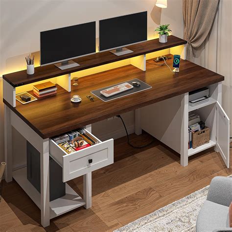 Amazon.com: EnHomee 55" Computer Desk with Drawers Farmhouse Desk with ...