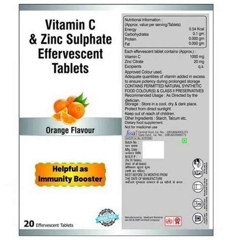 Vitamin C Tablets - Vitamin C & Zinc Sulphate Effervescent Tablets ...