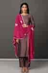 Buy Grey Dupatta Printed Chanderi, Kurta And Pant Pst Silk Round Set ...
