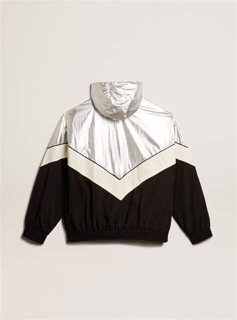 Men's windcheater in silver and black technical fabric | Golden Goose