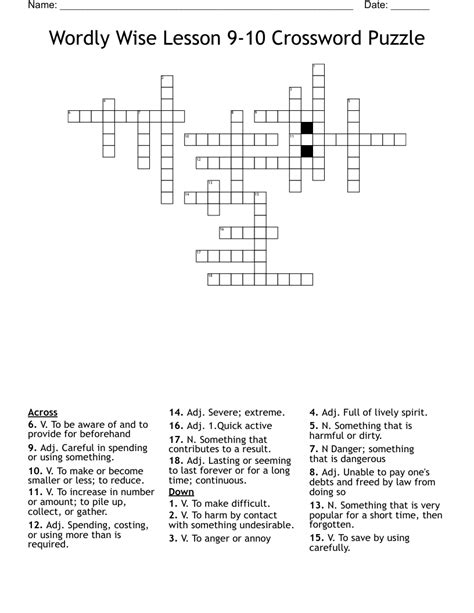 Wordly Wise Lesson 9-10 Crossword Puzzle - WordMint