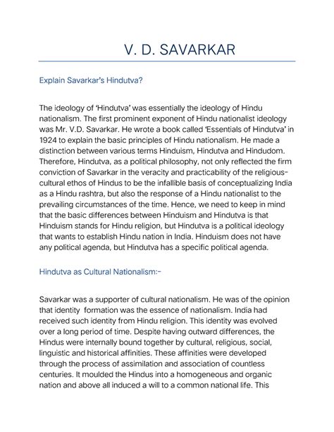 Savarkar 2 - V.D ExplainSavarkar’sHindutva? Theideologyof‘Hindutva ...