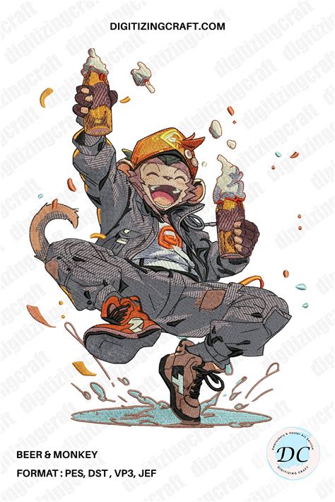Beer & Monkey Embroidery Design – Digitizing Craft