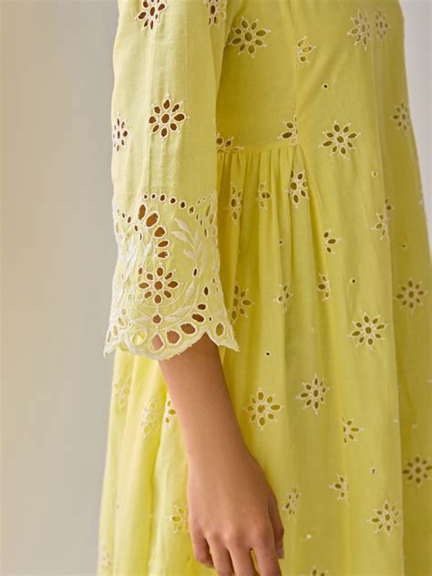 Buy Summer Schiffli Yellow Dress | Latest Dresses for Women Online ...