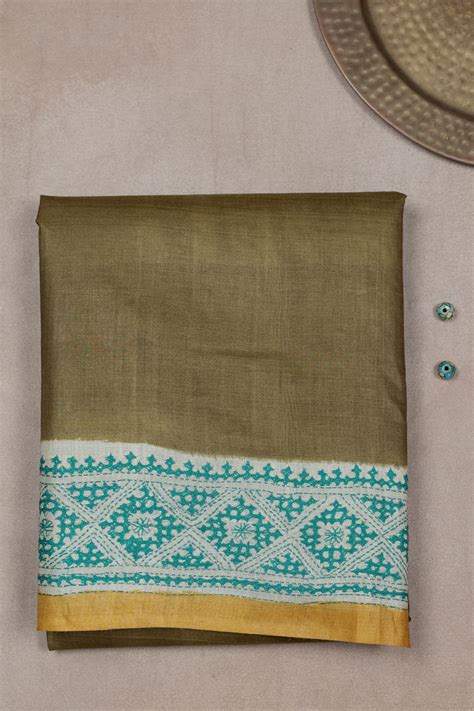Shop Stunning Dark Peach Kantha Tussar Silk Saree Online at Matkatus