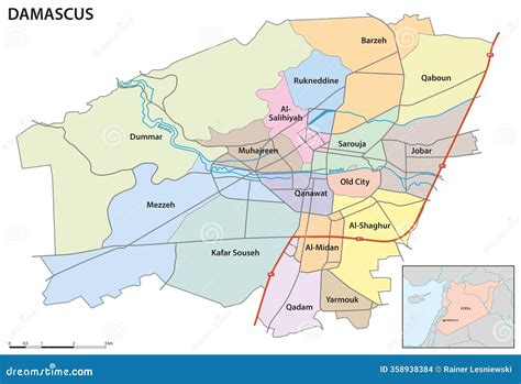 Administrative Map of the Syrian Capital Damascus Stock Illustration ...