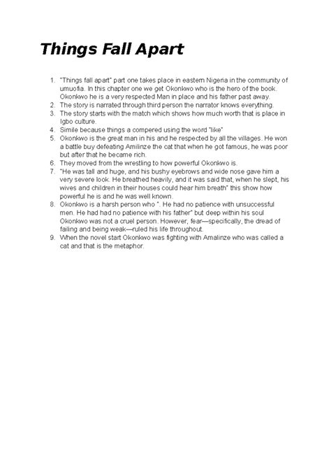 Things Fall Apart (ENG101) - Chapter 1 Summary & Analysis - Studocu