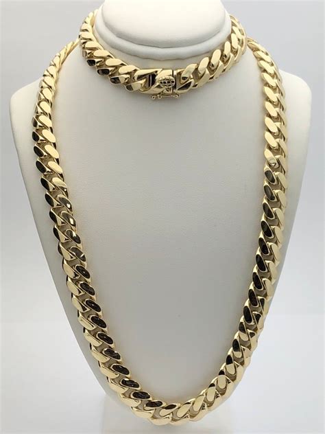 Men's 10k Yellow Gold Solid Heavy Miami Cuban Link Chain Necklace 22 ...