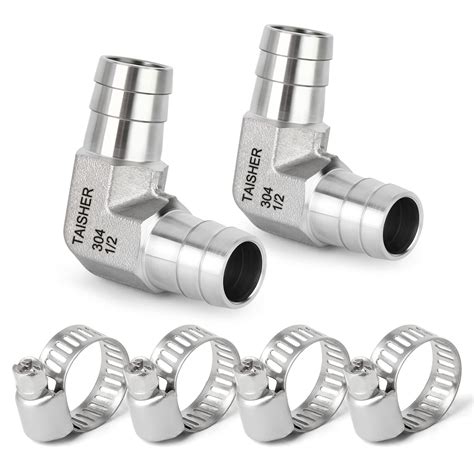 TAISHER 2PCS 304 Stainless Steel 90 Degree Elbow Hose Barb Fittings 1/2 ...