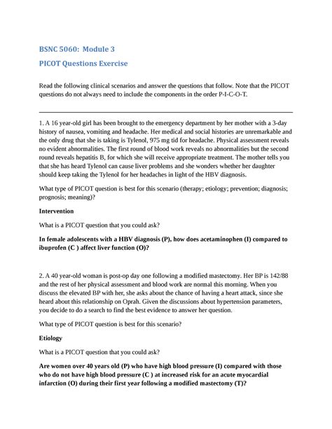 Image result for Picot Question Worksheet