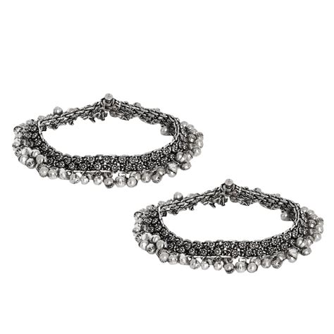 Shop Teejh Raashika Silver oxidised Anklets for Women