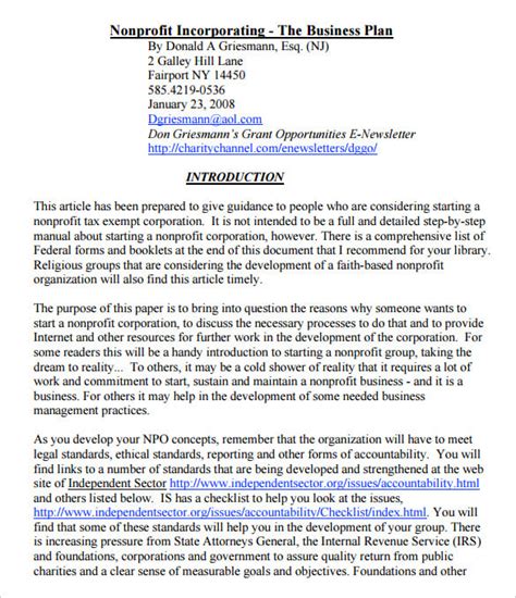 Free NonProfit Business Plan Template 的图像结果