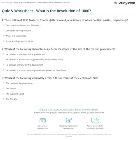 Quiz & Worksheet - What is the Revolution of 1800? | Study.com