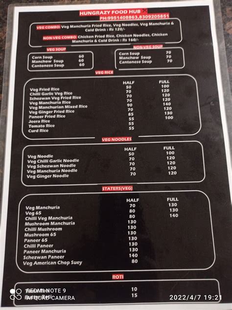 Menu at Hungrazy Food Hub, Hyderabad