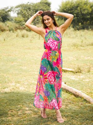 Buy Mabish By Sonal Jain Multi-Color Neck Tie Up Maxi Dress Online