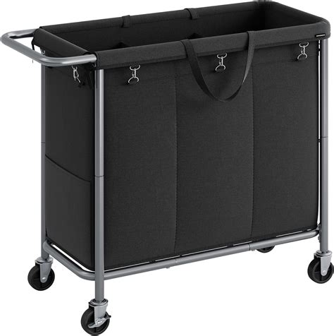 Laundry Basket with Wheels, 3-Section Rolling Laundry Hamper, 52.8 ...