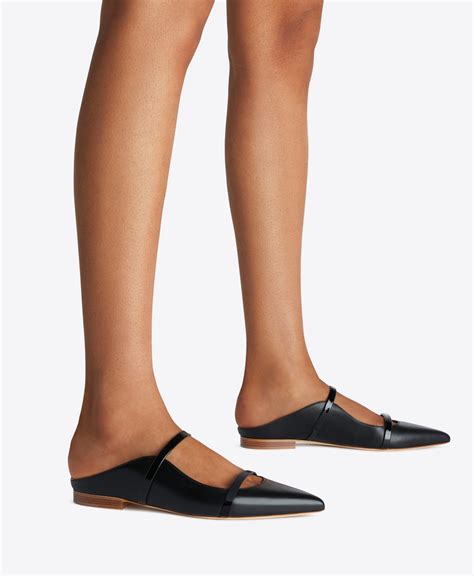 Maureen Flat Black Leather Mules | Malone Souliers